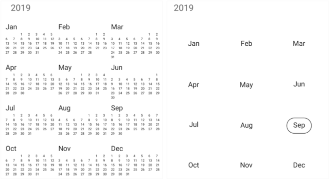 Year view mode in Xamarin.Forms Calendar 
