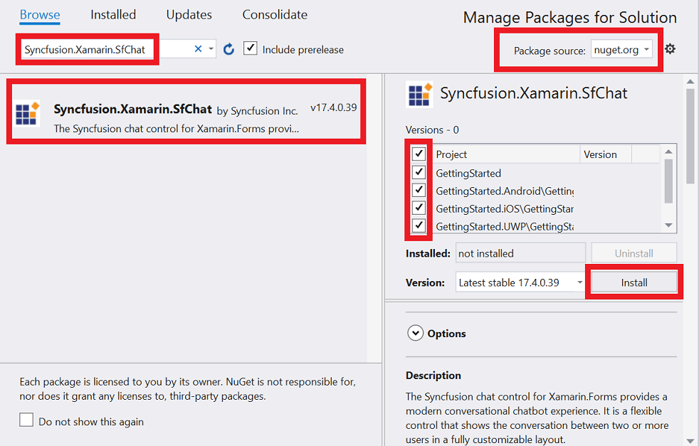 Adding Xamarin Chat reference from NuGet