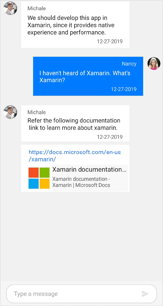 Xamarin Forms chat hyper link message