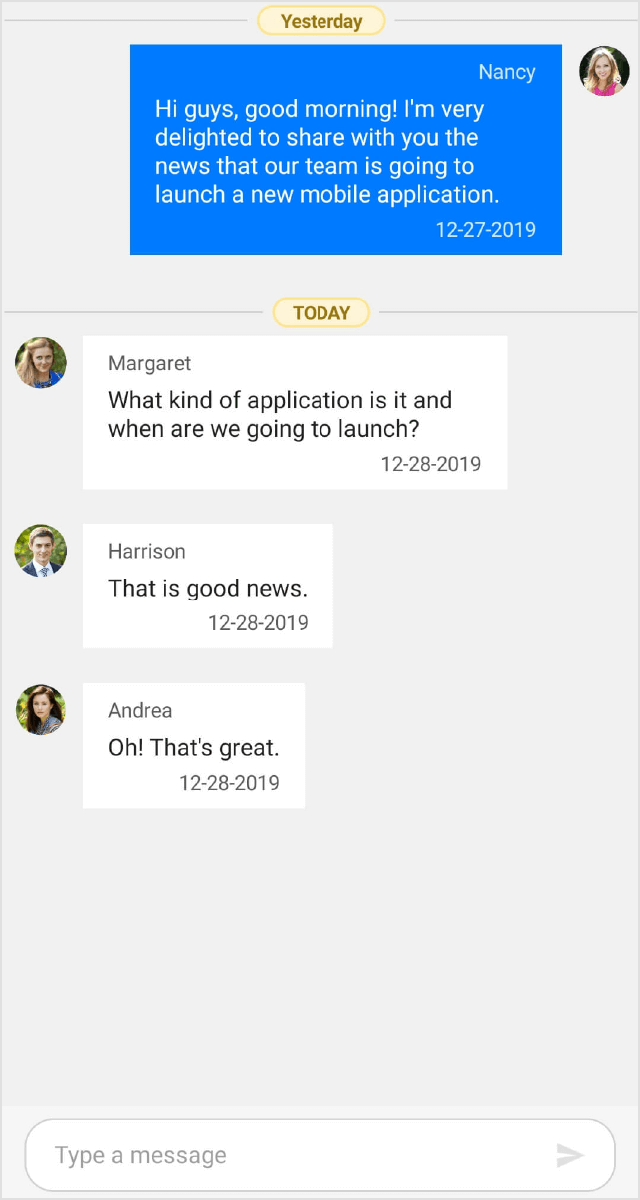Xamarin Forms chat time break template