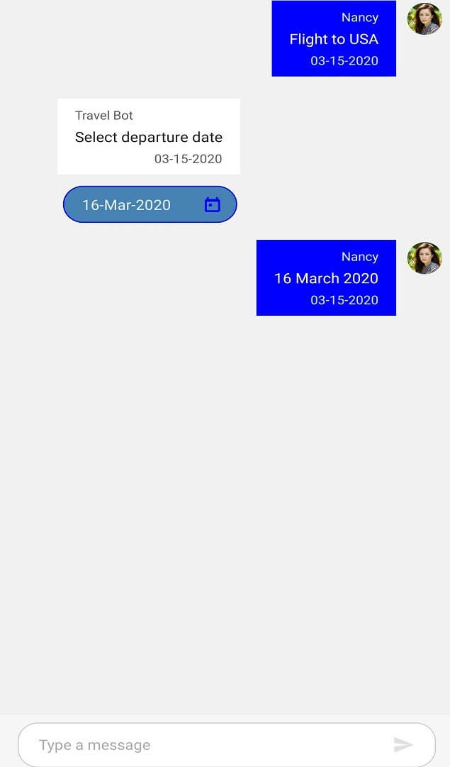 Xamarin Forms Chat Date Picker Message