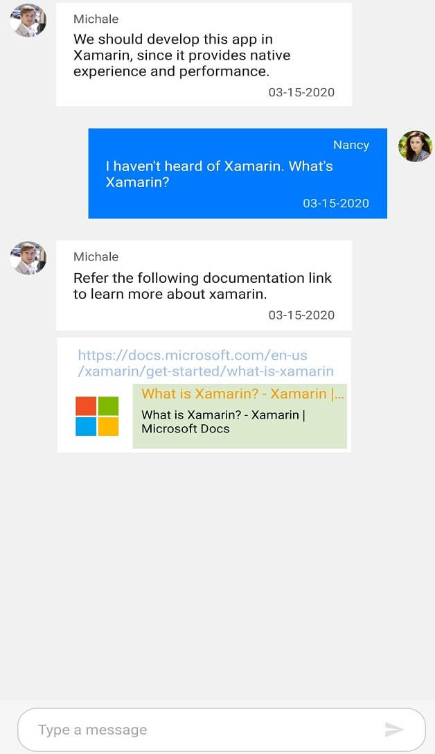 Xamarin Forms Chat Hyperlink message