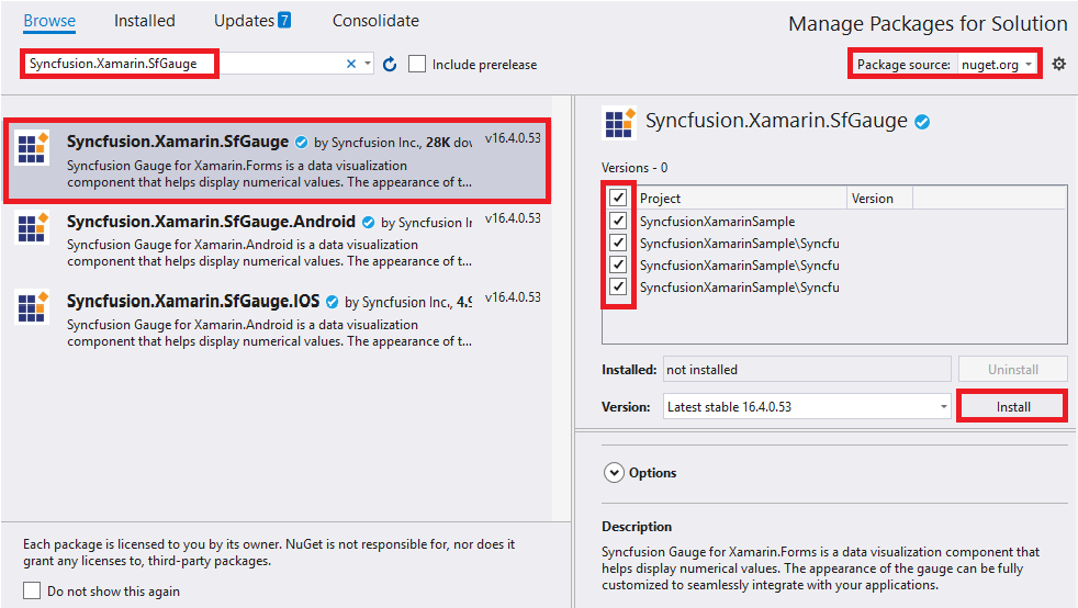 Adding SfCircularGauge reference from NuGet