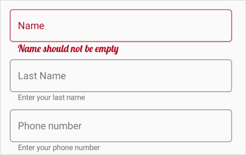 Arranging data form field in floating label layout with customized validation label text in Xamarin.Forms DataForm