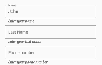 Arranging data form field in floating label layout with customized helper label text in Xamarin.Forms DataForm