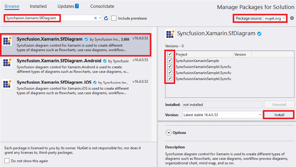 Adding SfDiagram reference from NuGet