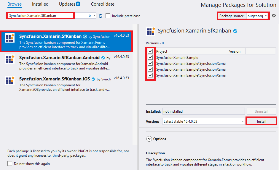 Adding SfKanban reference from NuGet