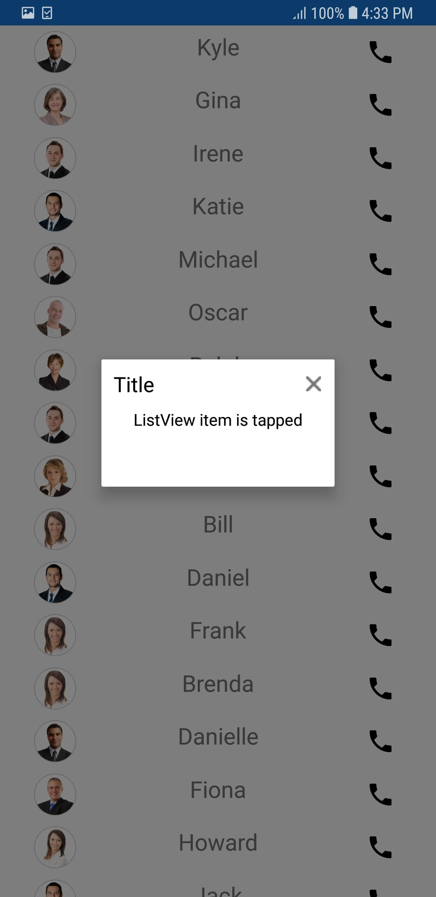 ListView with Popup