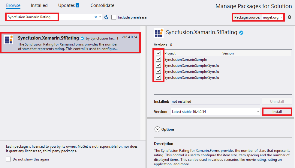 Adding SfRating reference from nuget