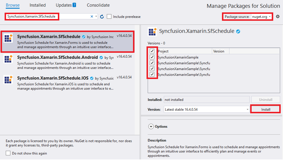 Adding SfSchedule reference from NuGet