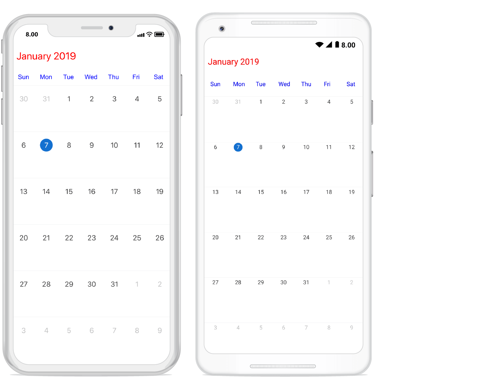 Forms calendar. Калькулятор Xamarin.