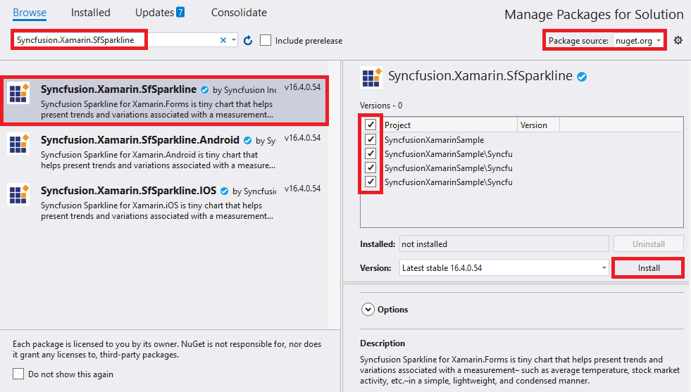 Adding SfSparkline reference from NuGet