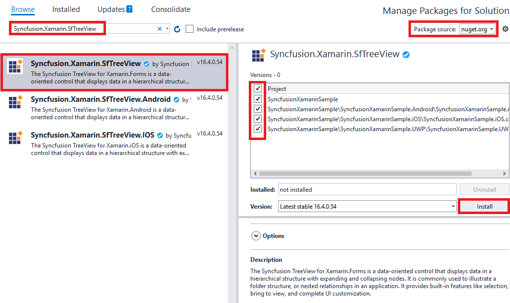 Adding SfTreeView reference from NuGet