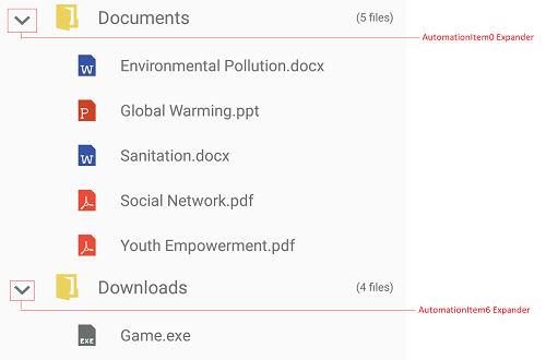 Automation id for expander