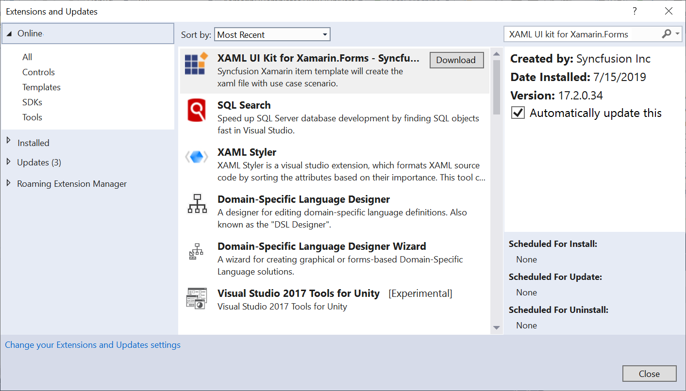 Visual Studio Extensions and Updates